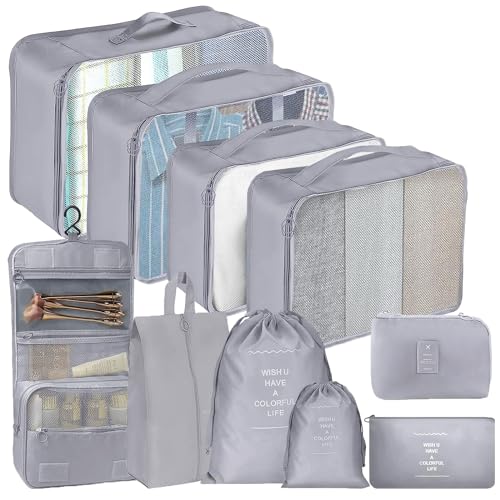 10-teiliges Packing Cubes Set Blau - Reise Organizer Kompressionswürfel