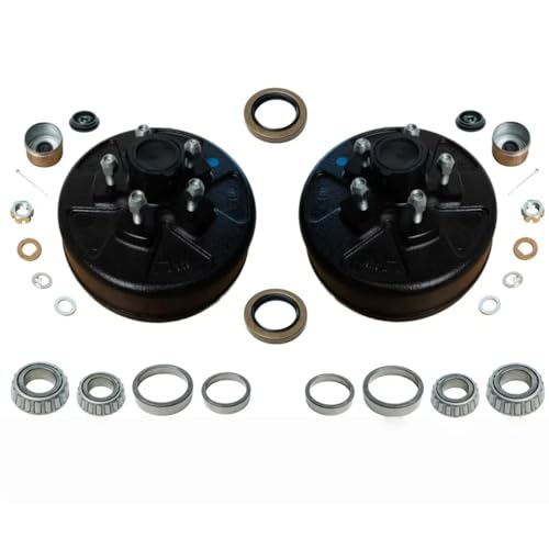 TRAILER SUPPLIES 10" x 2-1/4" Brake Drum & Hub Kit for 3,500 lb Axles – 5 on 4.5" Bolt Pattern, 1 Pair with Bearings & Seals – Replaces Dexter K08-247-94
