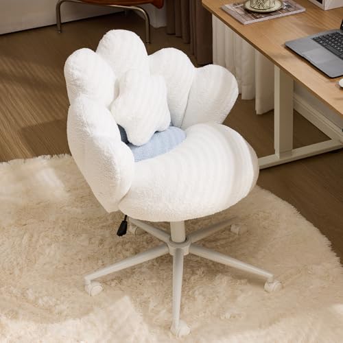 Bonnlo Fauteuil Pivotant, Chaise Coiffeuse, Fauteuil Relax, Chaise de Bureau Ergonomique, Fauteuil avec Dossier en Forme de Fleur, pour Salon, Bureau, Chambre,...