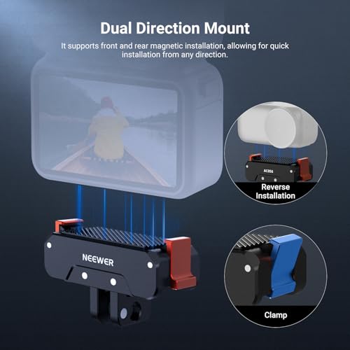 Image of NEEWER Magnetic Quick Release Mount Adapter Compatible with DJI Osmo Nano, Dual Direction Magnet Metal Action Camera Base Holder, 2 Prong Folding Finger & 1 /4 inch Thread for Vlog Video Recording, AC056