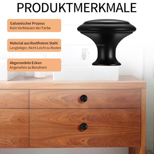10 STK Möbelknöpfe Schwarz, Schrankknöpfe, Schubladenknöpfe, rund Schubladenknopf, Küchengriffe Möbelgriffe Edelstahl, Türknöpfe für Schublade Schrank Möbel Kommode Küchenschränke Knöpfe, 27x21mm