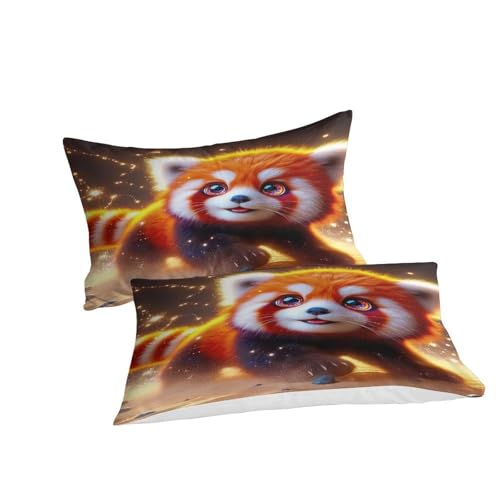 Ensemble de lit panda rouge 260x220 cm en microfibre avec housses d'oreillers - 5