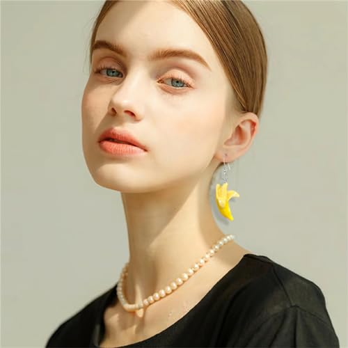 coadipress Fruit Banana Dangle Earrings for Women Fashion Cute Lifelike Resin Peeled Fruits Banana Funny Earrings Bohemian Colorful Yellow Banana Food Earring3