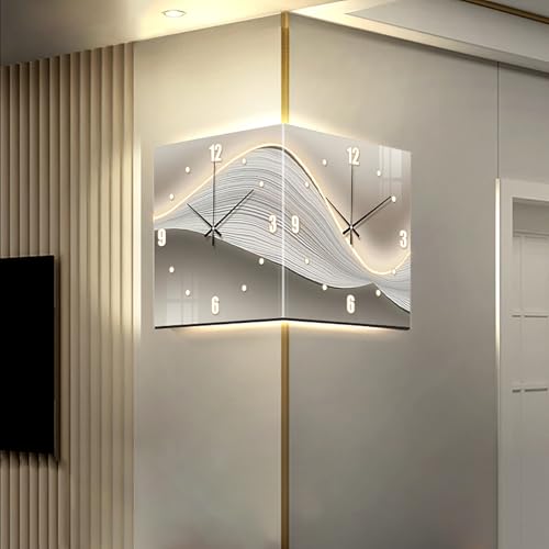 Double-Sided Corner Wall Clock with LED Light, Modern Design for