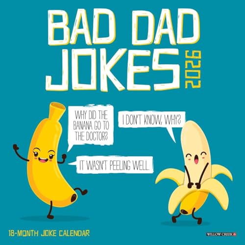 Willow Creek Press, Bad Dad Jokes 2026 Mini Wall Calendar, 7'' X 7'', 18-Month Calendar with Stapled Binding