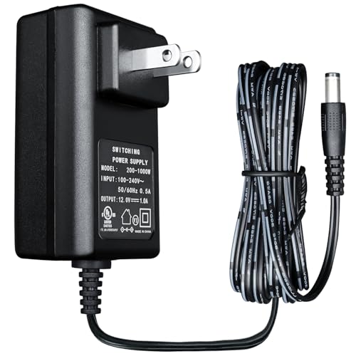 UL Listed 12V 1A 6ft Power Supply Adapter, 100-240V 50/60Hz AC to DC 12V 1000mA 800mA 600mA 500mA 300mA Universal AC Adapter with 5.5mm*2.1mm DC Plug, Center Positive