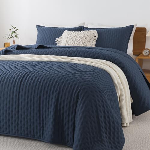 Image of Andency Navy Blue King Size Quilt Bedding Set (106x96 Inch), 3 Pieces Soft Lightweight Bedspread Coverlet, Boho Summer Quilt King Size for All Season(1 Quilt, 2 Pillow Shams)