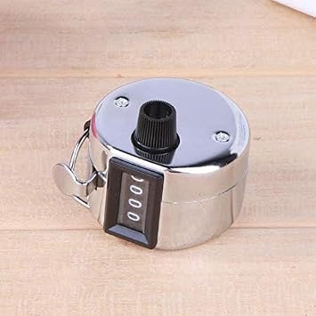 4 Digit Number Hand Held Tally Counter Mini Mechanical Digital Hand Tally Counter Manual Counting Clicker Training Counter(Silver)