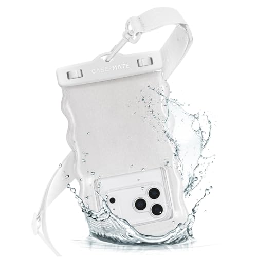 Image of Case-Mate Wavy IP68 Waterproof Large Phone Pouch - Ivory Twinkle | Hidden Pocket for Card /Cash - Floating Phone Case w /Crossbody Lanyard - Fits All Phones - Beach Cruise Ship Travel Essentials