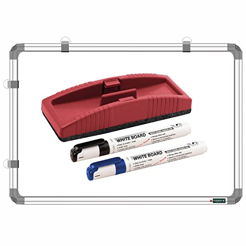 Image of Non-Magnetic 2x3 Feet (23x35 Inch) Double Sided Whiteboard and Chalkboard Both Side Writing Board with 2 Markers + 1 Duster - Set of 3 Items