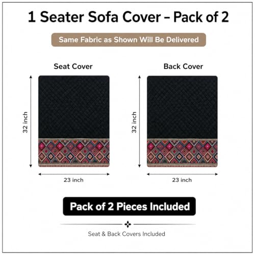 Image of KINGLY Sofa Cover 1 Seater Fully Covered | Stretchable Anti-Slip Slipcover | Washable Furniture Protector | Black Multicolor | Set of 2 | Seat & Back |
