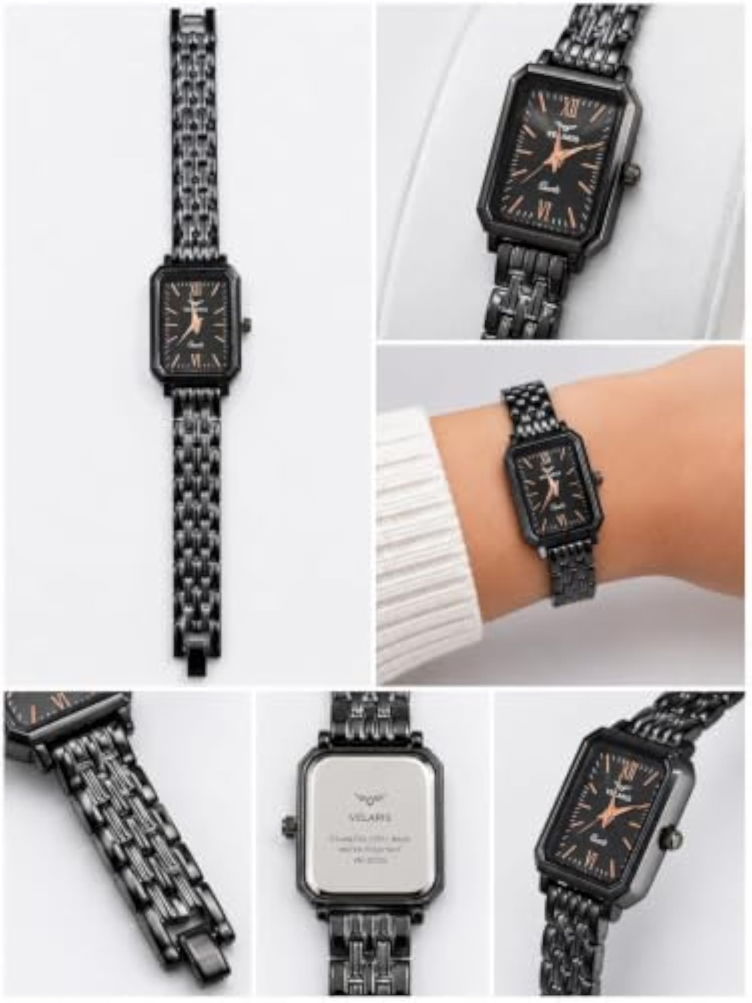 Women's Analog Rectangular Dial Wrist Watch, Black Metal Chain Strap