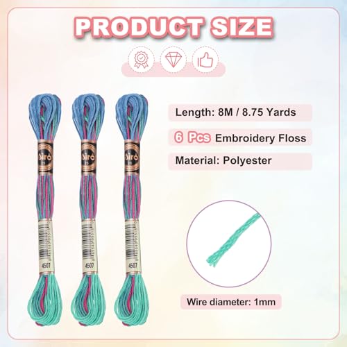 Image of PATIKIL 6 Skeins Embroidery Floss, Polyester Embroidery Threads Bracelets String for Cross-Stitch Hand Embroidery, Green Blue