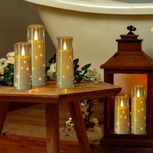 Image of Flickering Flameless Candles String Lights with 11-Key Remote and Timer Battery Operated LED Pillar Candles Unbreakable Plastic Glass 3D Wick Mood Light Christmas Holiday Decor-7 Pack Black