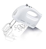 SEVERIN Handmixer, Handrührgerät mit 5 Geschwindigkeitsstufen, praktischer Handrührer mit 2 Edelstahl-Rührbesen und -Knethaken, weiß, HM 3820