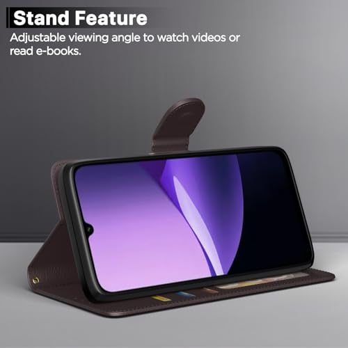 Image of Pikkme Flip Cover for Redmi 15C 5G Leather Finish | Inside TPU with Card Pockets | Wallet Stand and Shock Proof | Complete Protection Flip Case (Coffee)