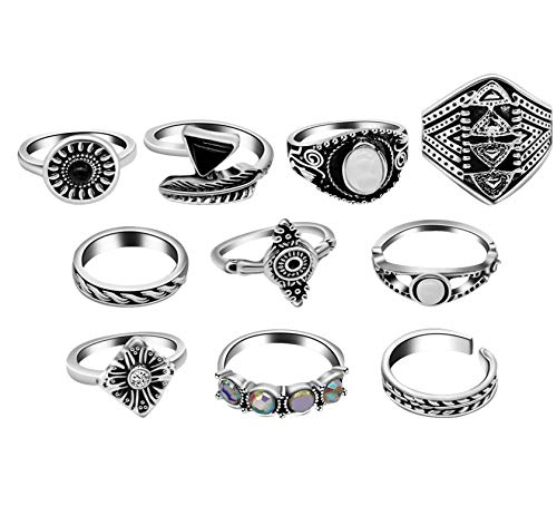 Uloveido 10 Pcs Vintage Knuckle Rings for Women Stackable Midi Finger Ring Set Antic Black Evil Eye Exaggerated Jewelery Y600