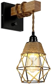 ENCOFT Industrial Wall Light Indoor, Retro Wooden Wall Lamp Dimmable with Switch, Industrial Wall Sconces E27 Base Plug in for Living Room, Bedroom, Lounge, Loft, Coffe, Wall Decor (Bulbs Included)