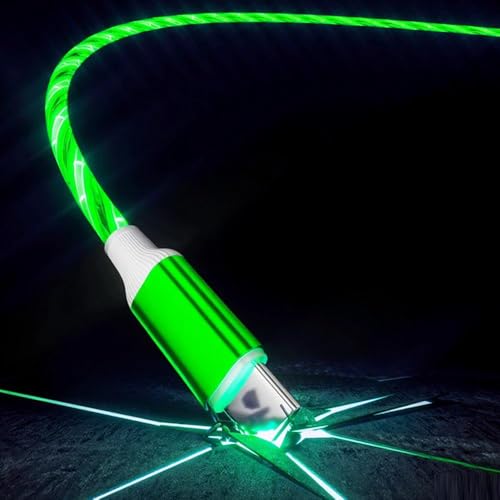 Image of IHAO Starry Light-Up USB Cable USBA to USBC Cable Durable Fast Charging Cable with Visible Current Flow As Night Light Use-A to C Star Green