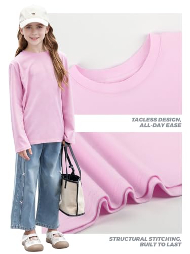Image of 4 Pack Girls Long Sleeve Shirts Cotton T-Shirts Tagless Kids Tees Clothes