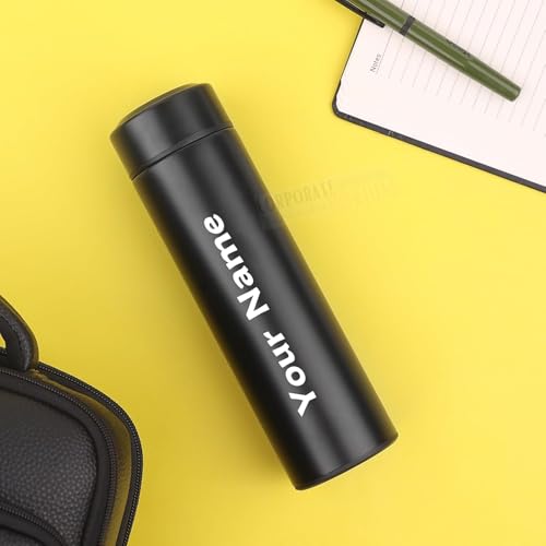 Image of Your Name Personalized Stainless Steel Sports Water Bottle with LED Temperature Display, Corporate Gift smart Bottle (Black)