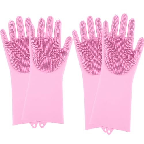 PEOKPIPLE 2 pairs Silicone Dishwashing & Pet Grooming Gloves -