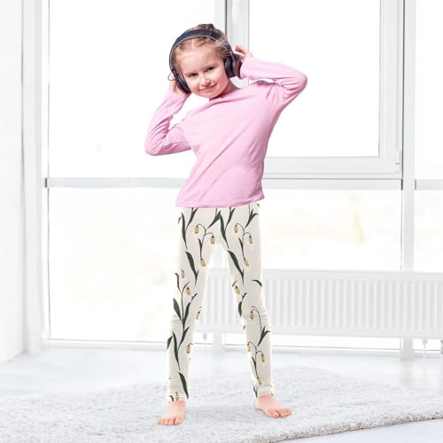 ALAZA Girls' Leggings Children's Yoga Pants Skinny Printed Dance Snowdrop Flowers Comfortable 4T3