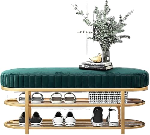 Banc à chaussures en velours pour s'installer confortablement et ranger l'entrée