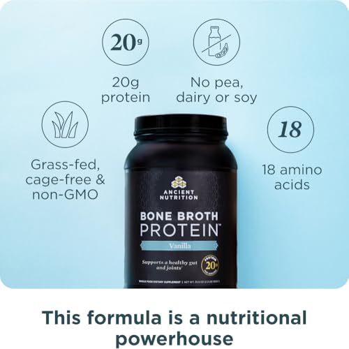 Ancient Nutrition Grass Fed, Bone Broth Protein Powder, 20g Protein, Hydrolyzed Collagen Peptides, Keto & Paleo Friendly, Supports Joint, Gut Health, Vanilla, 40 Servings - Image 3