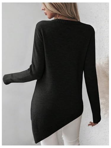 Image of GORGLITTER Women's Split Asymmetrical Hem Sweater Long Sleeve Crewneck Knit Pullover Tops Black Small