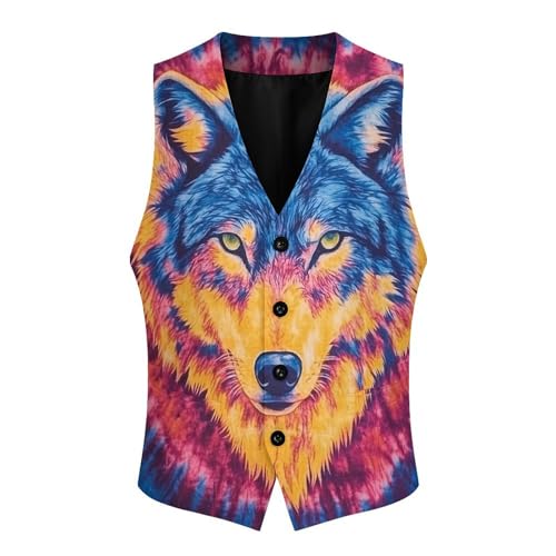 Tie Dye Pattern of Wolf Men's Suit Vest Slim Fit V-Ncek Waistcoat Business Casual Vest4