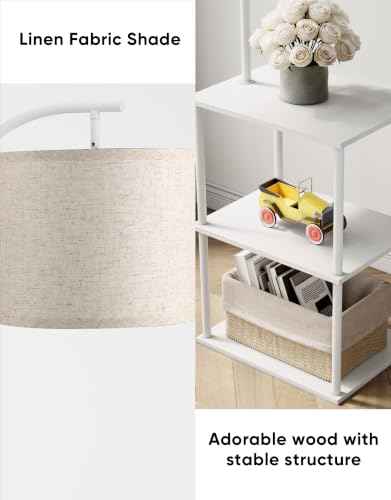 Image of PARTPHONER Floor Lamp with Table, Night Stand with Lamp, Narrow Side Table with 3CCT LED Bulb, Small Coffee Table, Modern End Table with Storage Shelves for Living Room Bedroom Home Decor, White