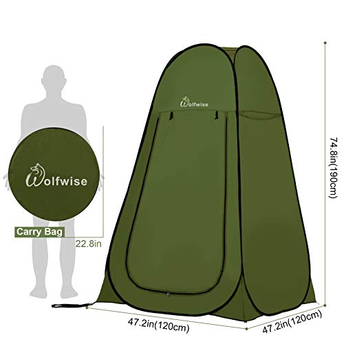 WolfWise Portable Pop Up Privacy Shower Tent Spacious Changing Room for Camping Hiking Beach Toilet Shower Bathroom Green - Image 6