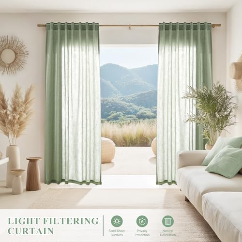 Image of Joywell Linen Curtains 84 Inches Long for Living Room Mist Sage