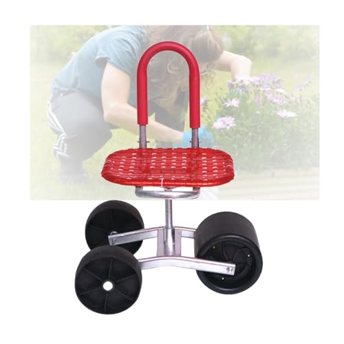 Generisch Rollbarer Gartenarbeitshocker, Gartenhelfersitz, 360° Drehbar, Höhenverstellbar 22–36 cm, for Rasen, Hof, Terrasse, Außenbereich(Red)