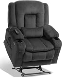 EONIX Lay Flat Power Lift Recliner Chair with Heat and Massage, Dual Motor Electric Lift Chair for Elderly for Postoperative Recovery, 400lbs Heavy Duty, Cup Holders, Lumbar Pillow, Dark Grey