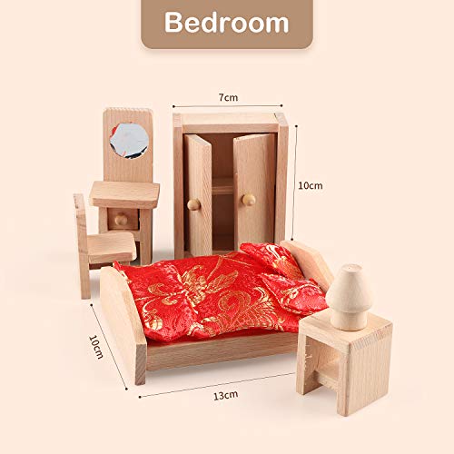 5 Set Dollhouse Furniture Accessories Wooden Bathroom/Living Room/Dining Room/Bedroom/Kitchen House 6 Family Doll Decoration Pretend Play Kids Christmas Birthday Gifts for Girls Toys 40 Pcs - Thumbnail 5