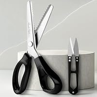 Handi Stitch Zackenschere mit Fadenschneider - Schneiderschere Stoffschere Zickzack 22,86cm Edelstahl Griff Schwarz – Schere Scharf zum Schneiden von Stoff, Kleidung, Textilien, Nähen, Papier, Basteln