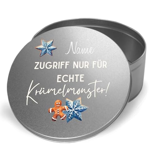 GRAZDesign Weihnachtsdose mit Namen personalisiert rund aus Metall, für Kekse und Backwaren Krümelmonster