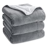 Bedsure Sherpa Fleece Blanket Queen Size - Fluffy Microfiber Solid Blankets for Bed Large Throw, Silver Grey, 220x240cm
