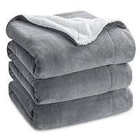 Bedsure Sherpa Fleece Throw Blanket - Thick and Warm, Fluffy Microfiber Solid & Soft Blankets for Bed and Couch King Size, Silver Grey, 230x270cm