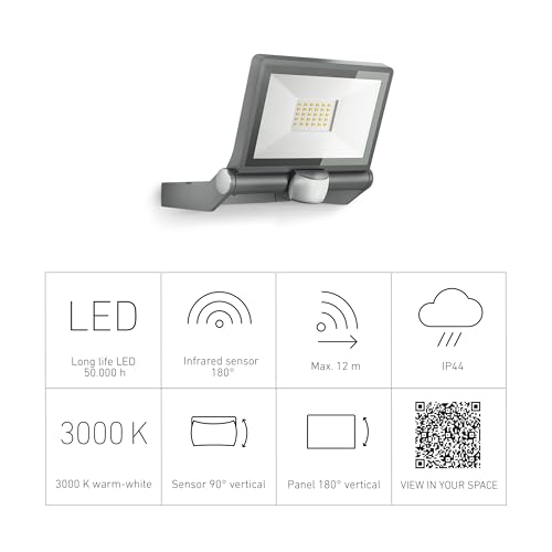 Steinel LED-Außenstrahler XLED ONE S anthrazit, 180°-Bewegungsmelder, 18,6 W, 2050 lm, 3000K, für Zufahrt, Hof und Garten, 065249, Aluminium