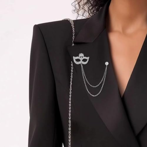 Image of 2PCS Crystal Hanging Chain Brooch Suit Pin for Men Women Vintage Crown Cross Star Diamond Broochs Gold and Silver Wedding Brooch for Clothes Dress Hats Bags Accessory