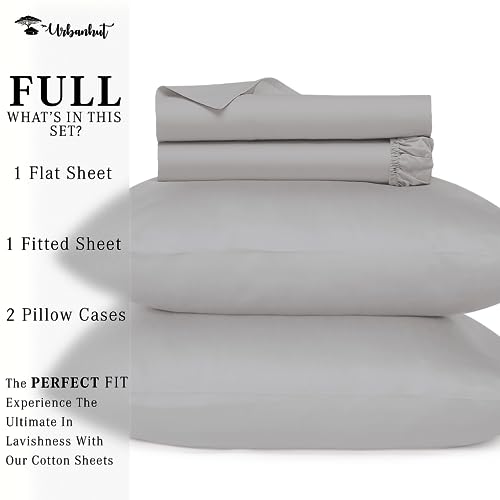 URBANHUT 800 Thread Count Egyptian Cotton Luxury Hotel Sateen Sheets Set - Full Size, 4 Pc, Deep Pocket - Silver Grey