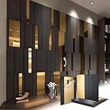 8 Pack 3D Wall Panels for Interior PVC Fluted Modern Interior Wall Panels 58.5''x29'' Total Coverage Mirror Gray and Gold Decorative Paneling Sheets for Bedroom Living Room Decor No Adhesive Backing