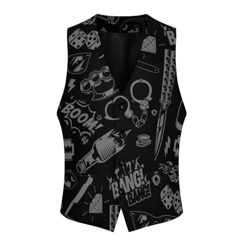 Black And Grey Barbershop Icon Men's Suit Vest Slim Fit V-Ncek Waistcoat Business Casual Vest4