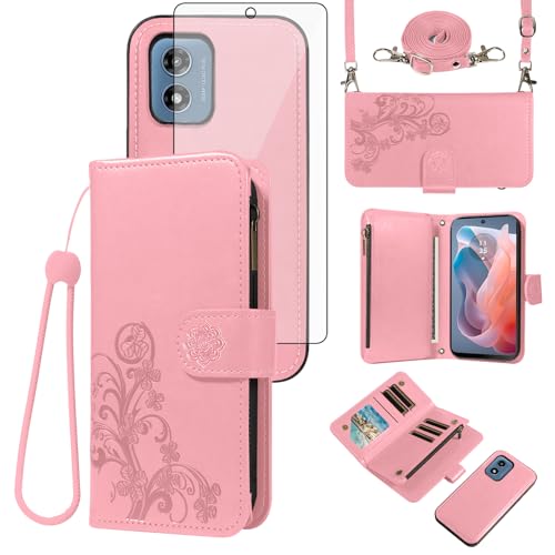 Housse Moto G Play 2024 amovible fleurie avec fermeture zippée