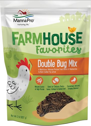 Manna Pro Farmhouse Favorites – Double Bug Mix – Poultry Treat – Made with Mealworms & Black Soldier Fly Larvae – 2lb Bag