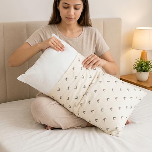 Image of Cotton Pillow Cover Set (1 Pair) | 20x30 Inch | Soft Breathable Cotton Fabric - Comfortable, Durable & Easy Care - 2 Pcs Set | Minimal Arc Print