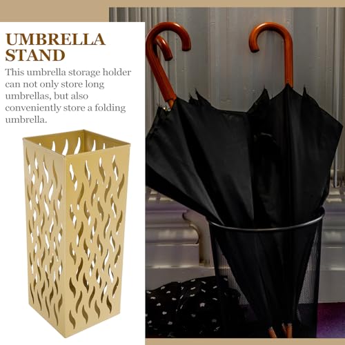 Amosfun Paragüero de Metal Moderno Cuadrado Diseño Perforado y Base Antideslizante, Soporte para Sombrillas y Bastones, Adecuado para Entrada y Vestíbulo del Hogar - imagen 3